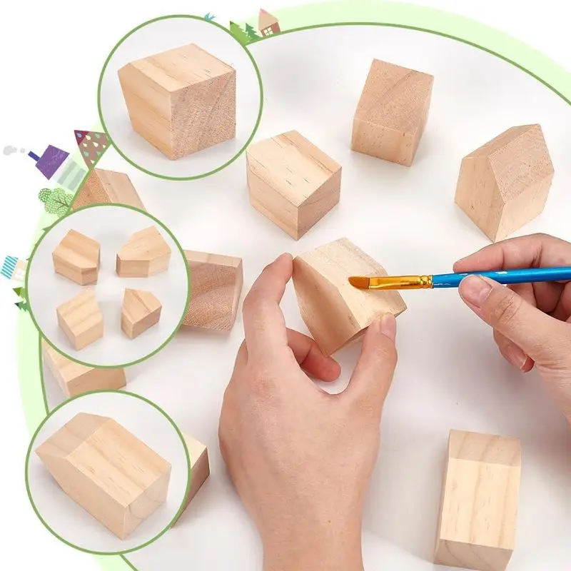 Set of 10 Unfinished Wooden House Blocks for Crafting and Decorating