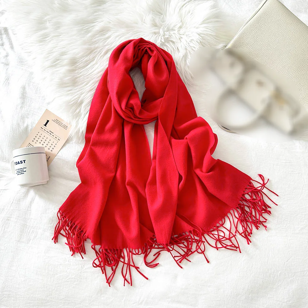 Solid Color Cashmere Scarf For Women In Winter, New European And American Camel Beige Warm Scarf, Long Shawl_voghion.com