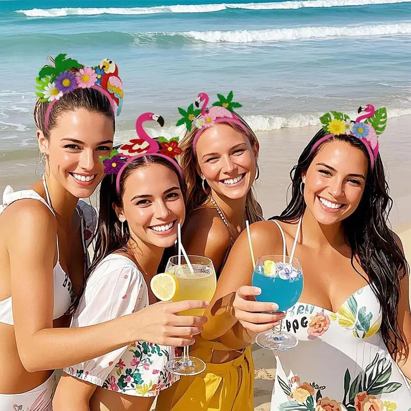 Headband Hawaiian Decorative Flower Hairband Set Of 8 Beach Party Hair Hoop For Kids Adults Carnival Dress Up Floral Hairhoop