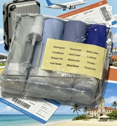 Deluxe Travel Toiletry Kit - Complete with Cleaning Brush, Stylish Travel Sticker, Handy 30ml Spray Bottle, Versatile Toiletry Bag, and Four 90ml Refillable Containers - Ideal for Cruises, Vacations, and Holiday Gifting (Blue)