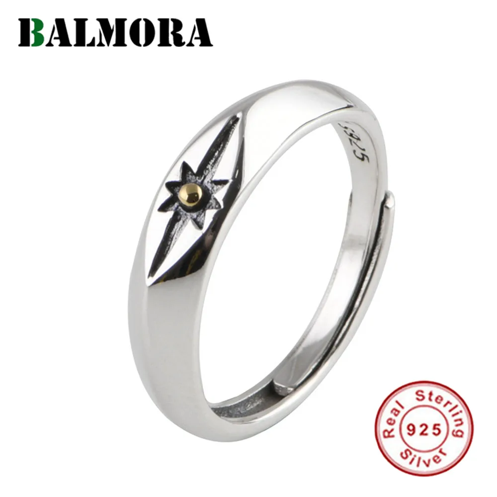 

BALMORA S925 Sterling Silver INS Golden Star Rings For Women Gril Vintage Simple Design Stacking Adjustable Ring Jewelry Gift