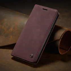 Premium Magnetic Leather Flip Book Cover - Samsung S25Edge (Wine)