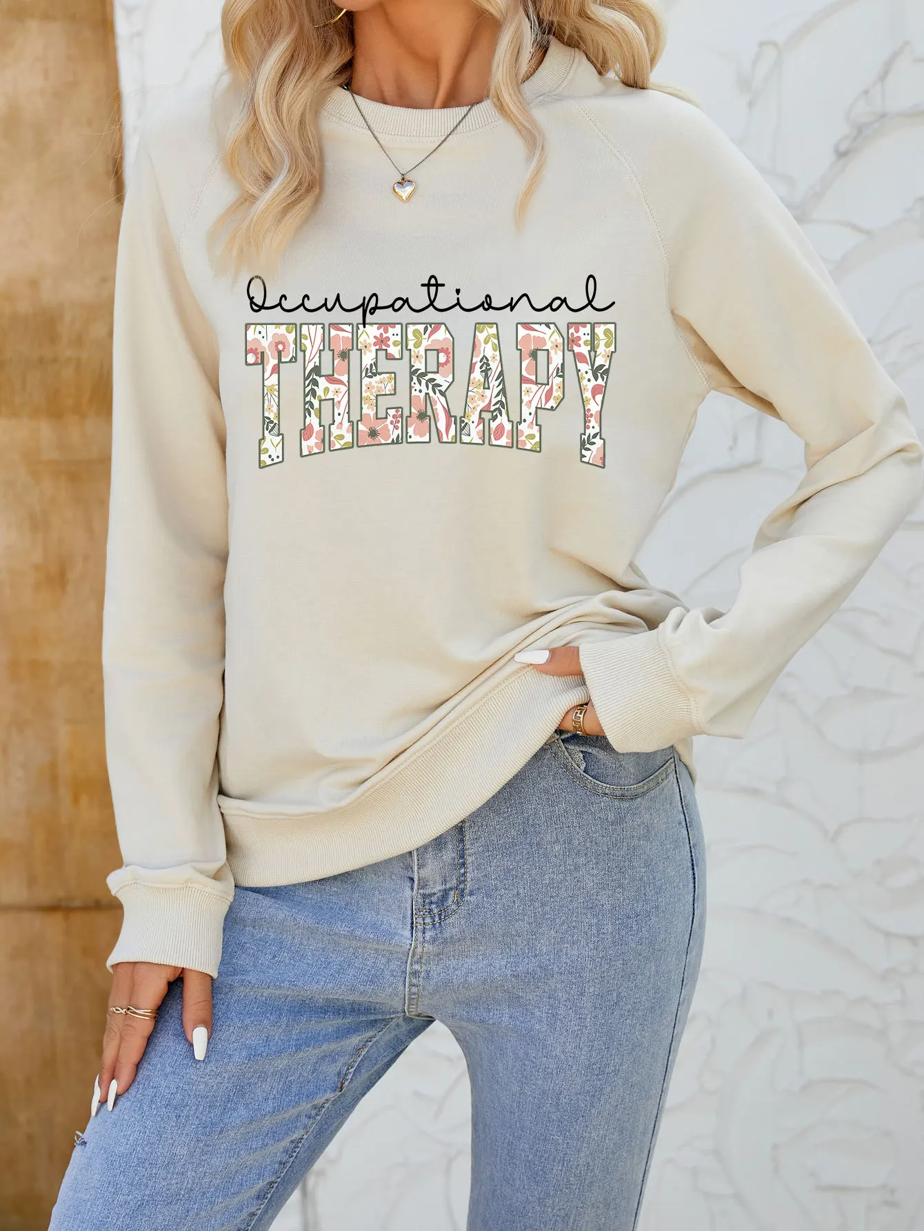 Autumn and winter new round neck women's hoodie occupational therapy flower pattern printed fashion long-sleeved blouse pullover 6