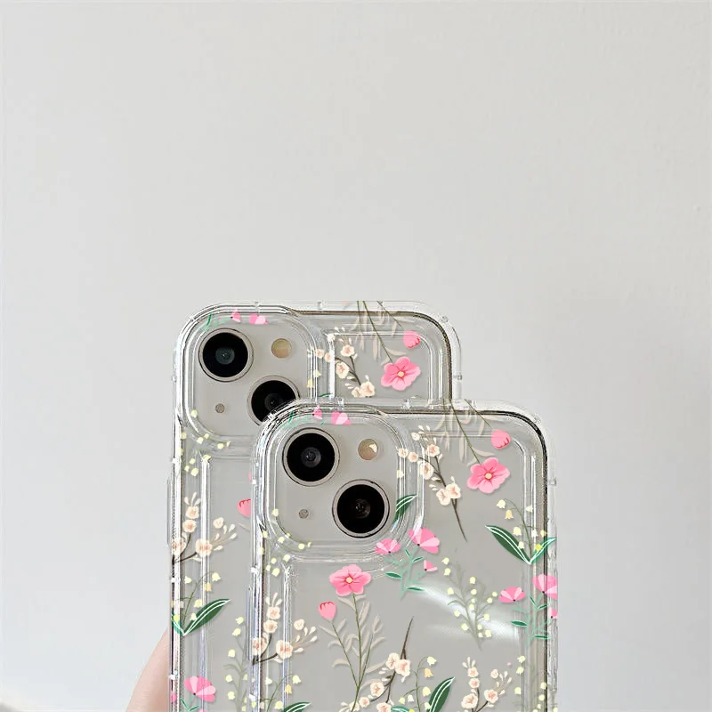 Clear Phone Cases For iPhone 13 Case iPhone 15 16 Pro Max 12 11 14 XR X Xs Max 7 8 Plus SE 2022 2020 Pink Flower Soft TPU Cover
