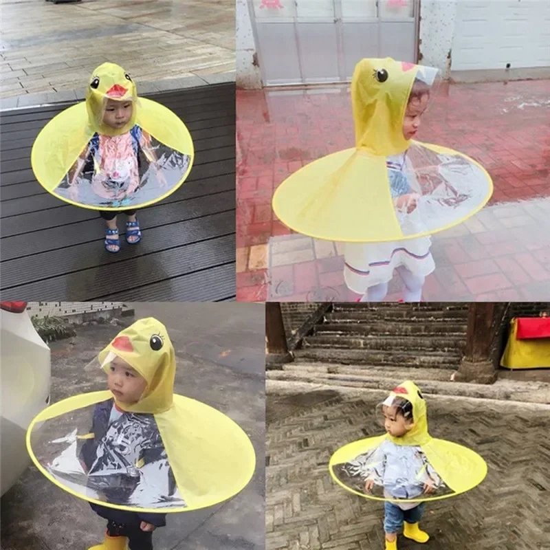Children's Raincoat Transparent UFO Raincoats Hands Free Rain Poncho Baby Funny Duck Rain Coat Cover Raincoat for kids raincoat poncho