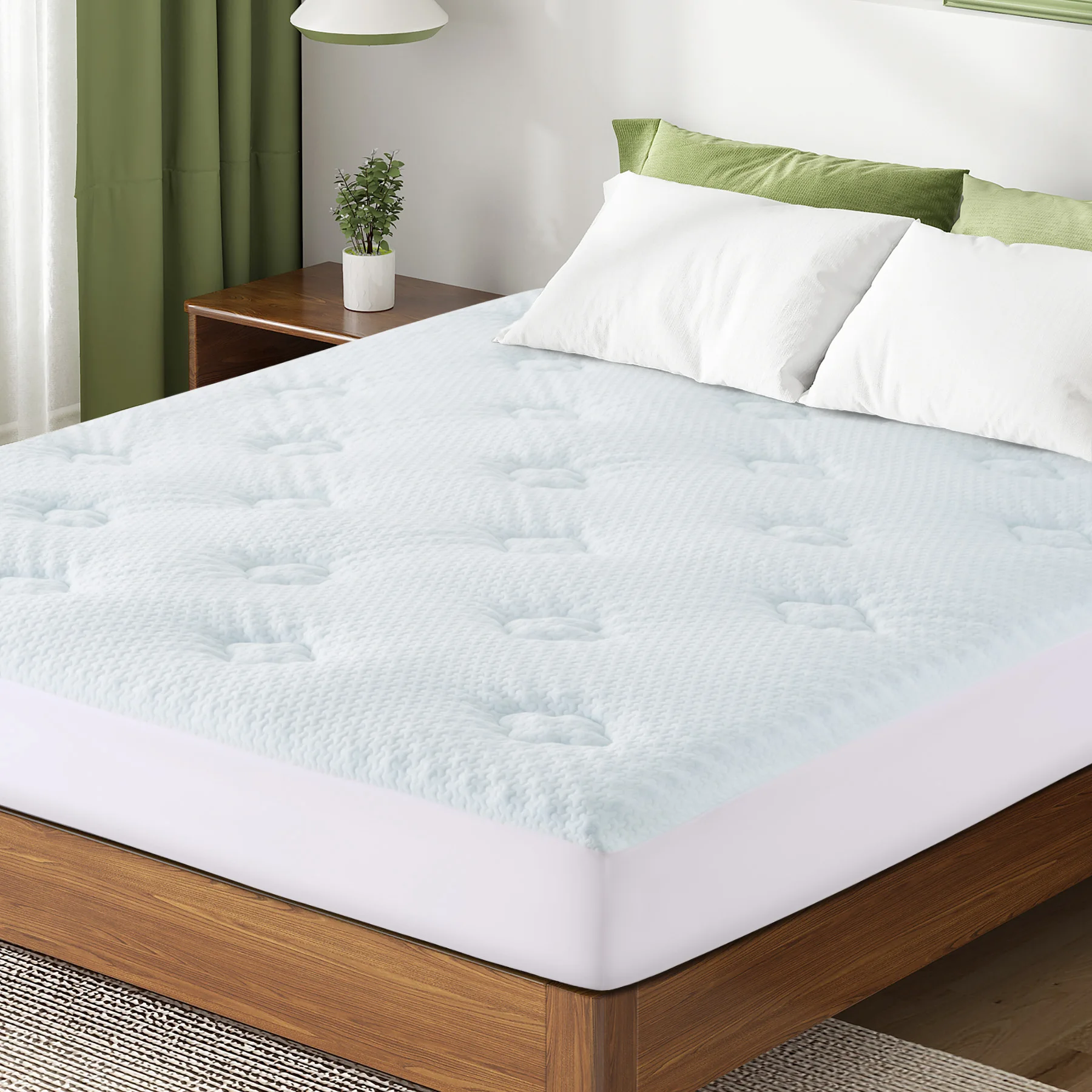 RV Short Queen Mattress Topper Viscose Derived from Bamboo, Camping Memory Foam Pillow Top Mattress Topper, Breathable Mattress