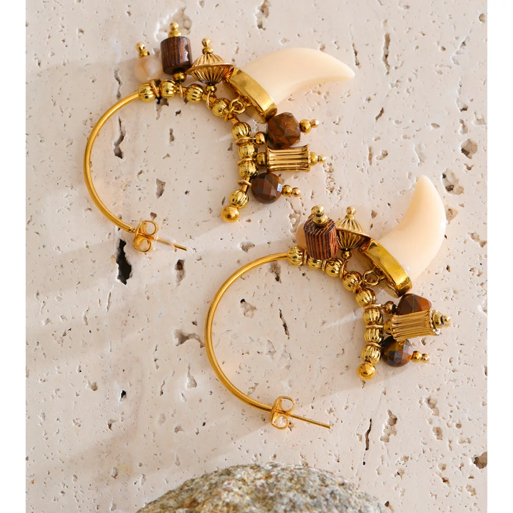 Yhpup Earrings Resin Horn Beads Pendant Drop Hoop for Women