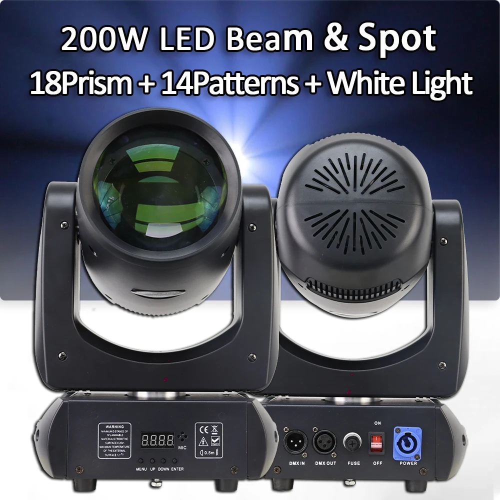 

Mini 200W LED Moving Head Light Beam Spot 18 Rotating Prisms Dj Dmx Stage Light Effect Disco Dj Party Bar Wedding Club