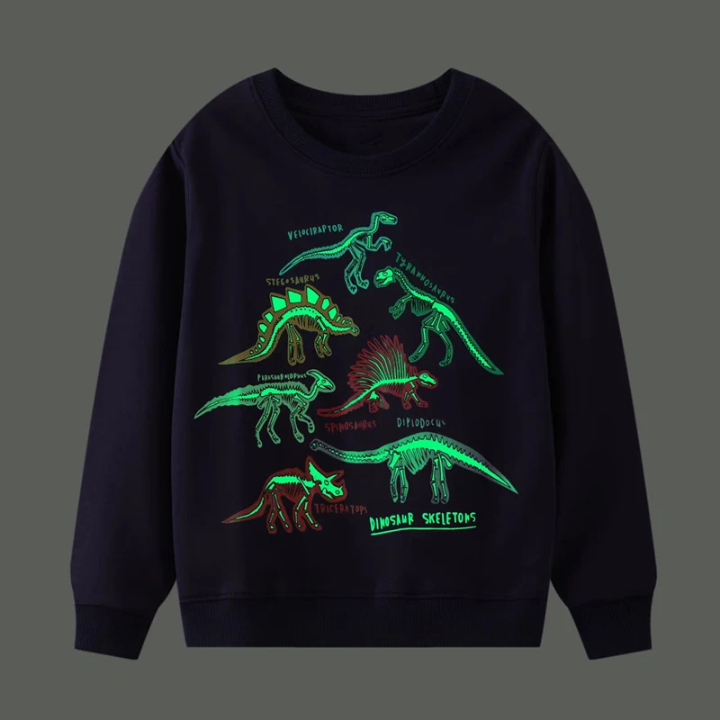 Halloween Boy's Clothing Luminous Dinosaur Skeleton Sweatshirt Cotton Autumn New Fashion Baby Boys Tops for Kids