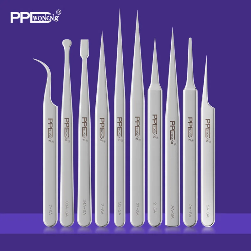 

PPD Ultra-Fine Anti-Magnetic Stainless Steel Elbow Fine Pointed Hardened Tweezer For Phone Motherboard IC Chip Repair Tool
