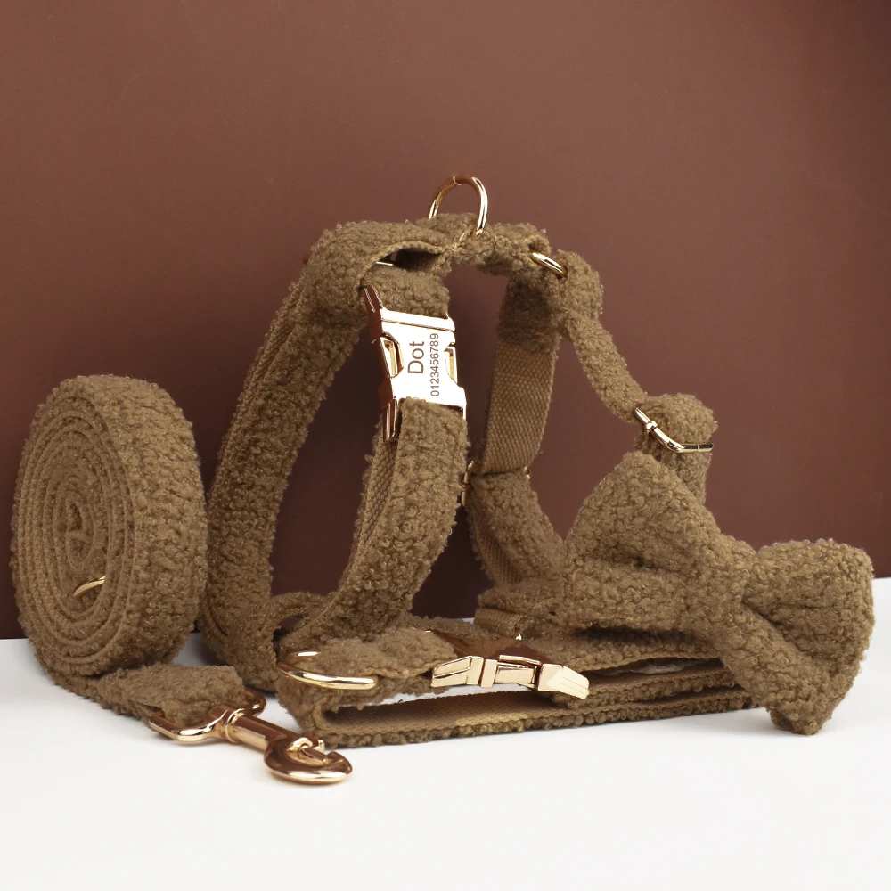 Handgefertigtes Gestricktes Lammfell-Hundehalsband Gewebtes Haustier-Halsband-Set für Teddy 03 Perfekt für Herbst Winter Weihnachten
