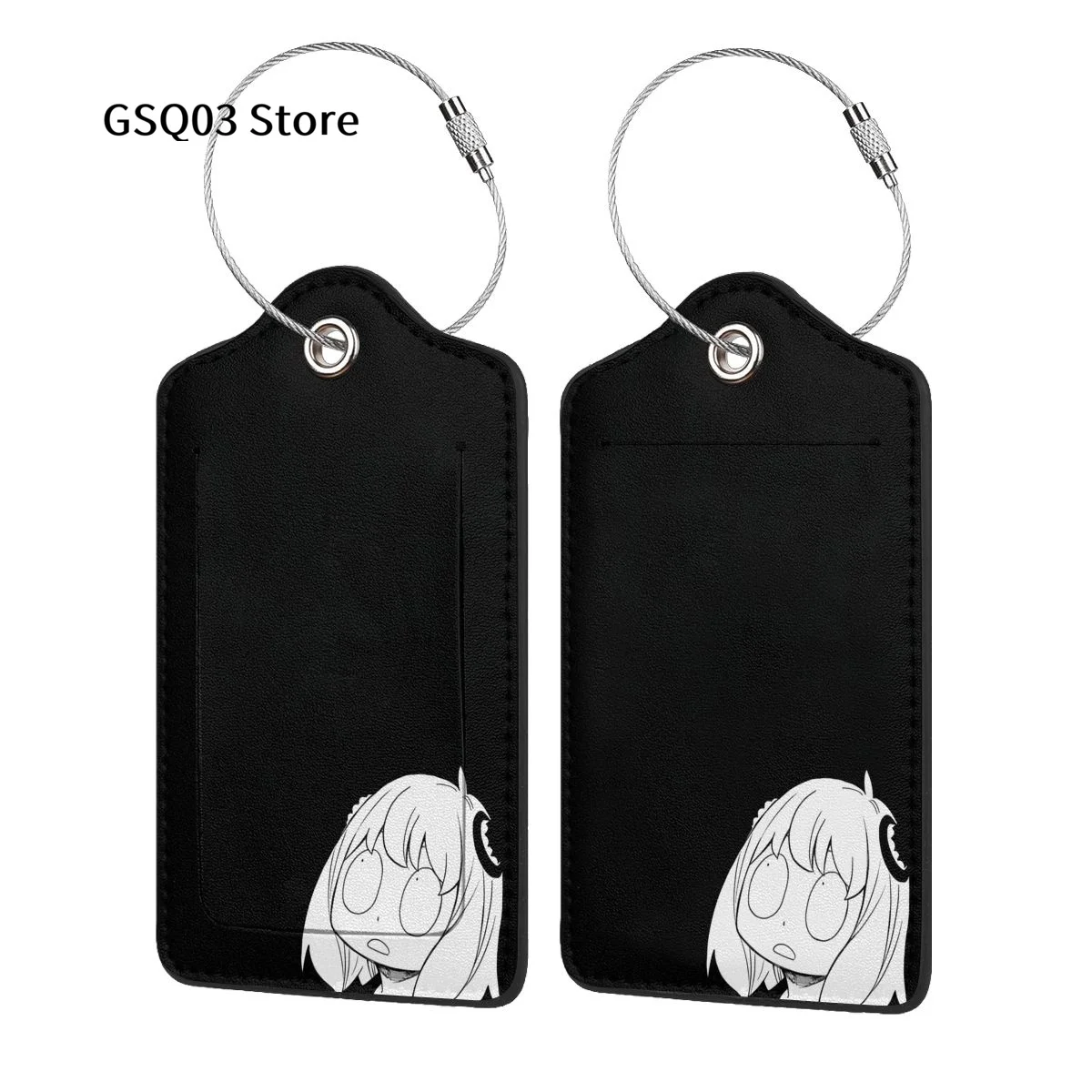 

Anya Forger Luggage Tags for suitcases Abstract Leather Stainless Steel Loop Label Tag for Men Women Travel Bag Suitcase 1 PCS