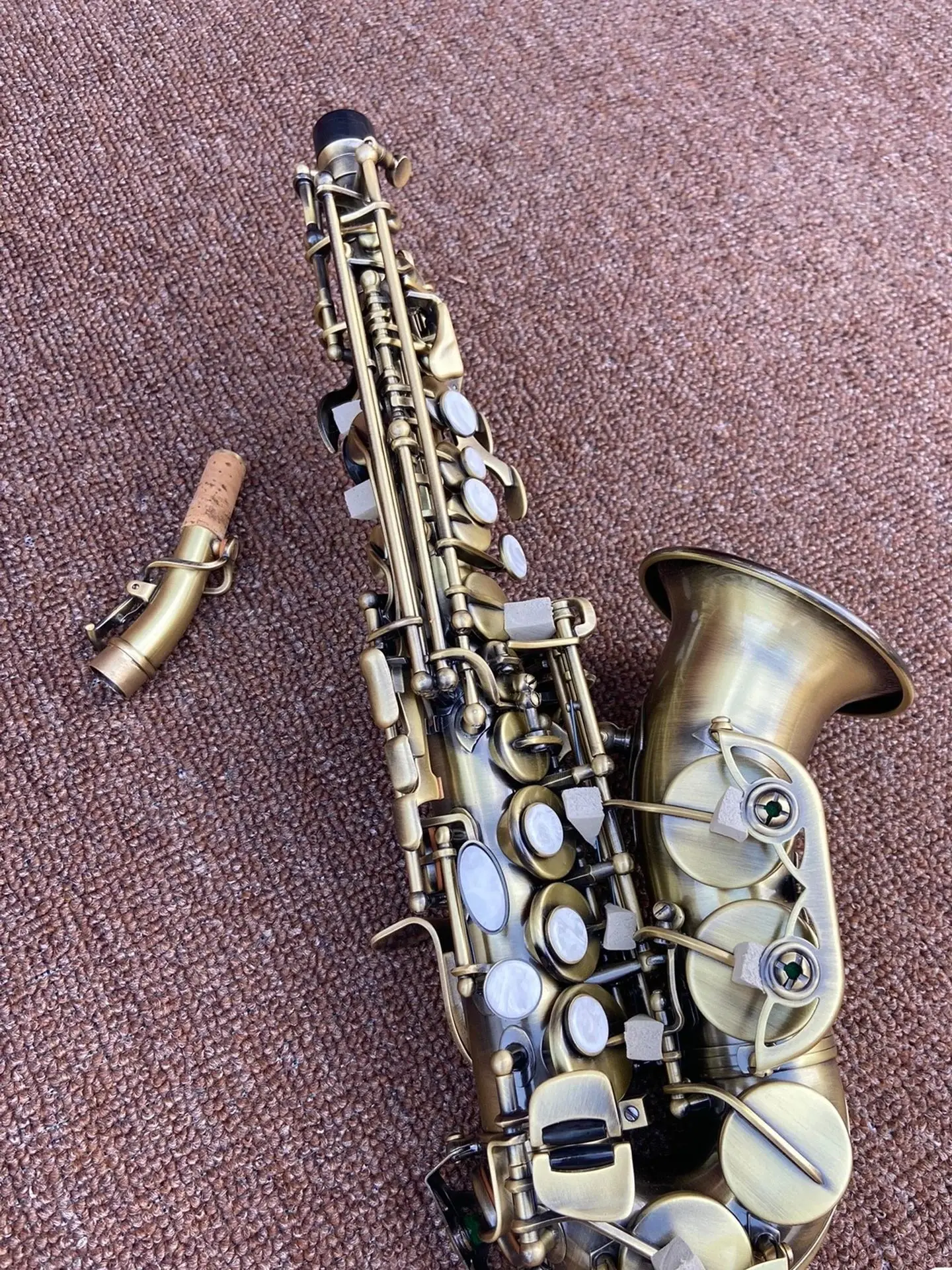 

Professional curved soprano saxophone flat B-key antique brushed craft deep engraving pattern soprano saxophone jazz instrument