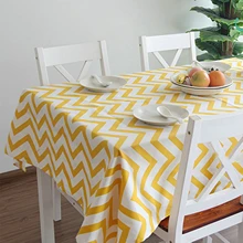 

Cotton Linen Tablecloths, Waterproof Table Covers Geometric Ripple Yellow Dining Table Coffee Table Deco