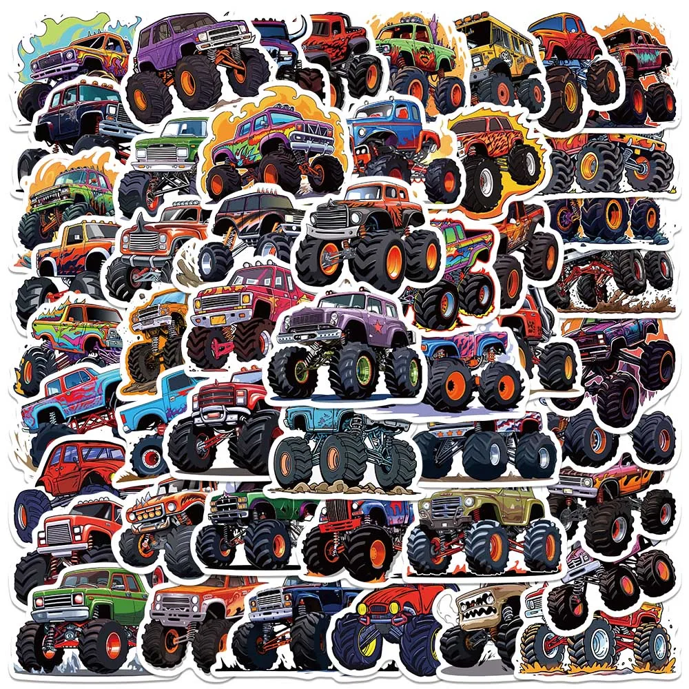 

50pcs Cute Cartoon Monster Truck Stickers Waterproof Graffiti For Laptop Water Bottle Luggage Notebook Phone Vinyl Decals