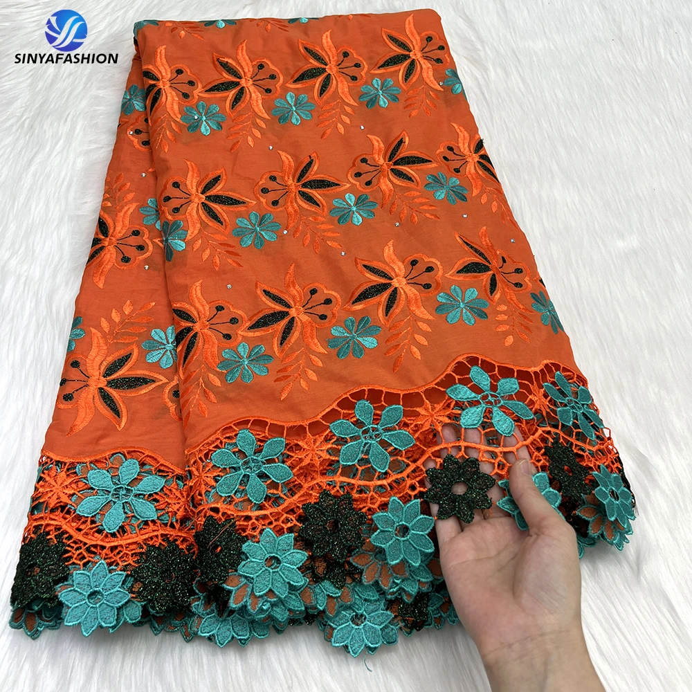 

Sinya Orange African Guipure Cord Lace Fabric Embroidery 2023 High Quality 5 Yards Stones Cotton Swiss Voile Lace For Men Women