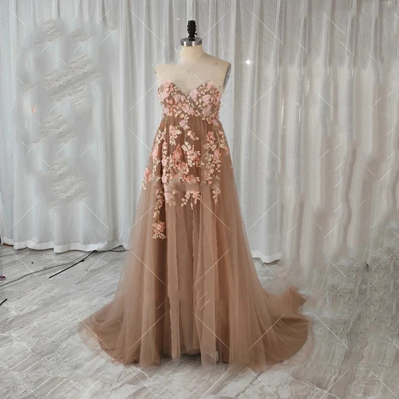 Photoshoot Tulle Maternity Dress with Mint Green Appliques 3D Flowers Off Shoulder Pregnancy Dresses for Baby Shower