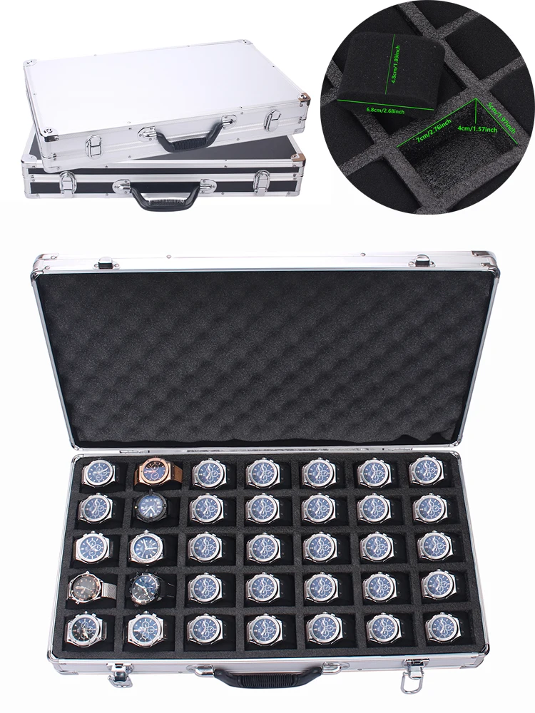 35-Slot High-Capacity Watch Storage Box with Aluminum Suitcase Design, Velvet-Lined Jew... - SKU WSB01007 - UGI Packaging