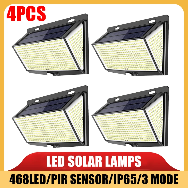 468 LED Solar Light Human Body Sensor Solar Lamp IP65 Outdoor Light automatic adjust brightness Garden Street Light 3 Light Mode solar powered led lights