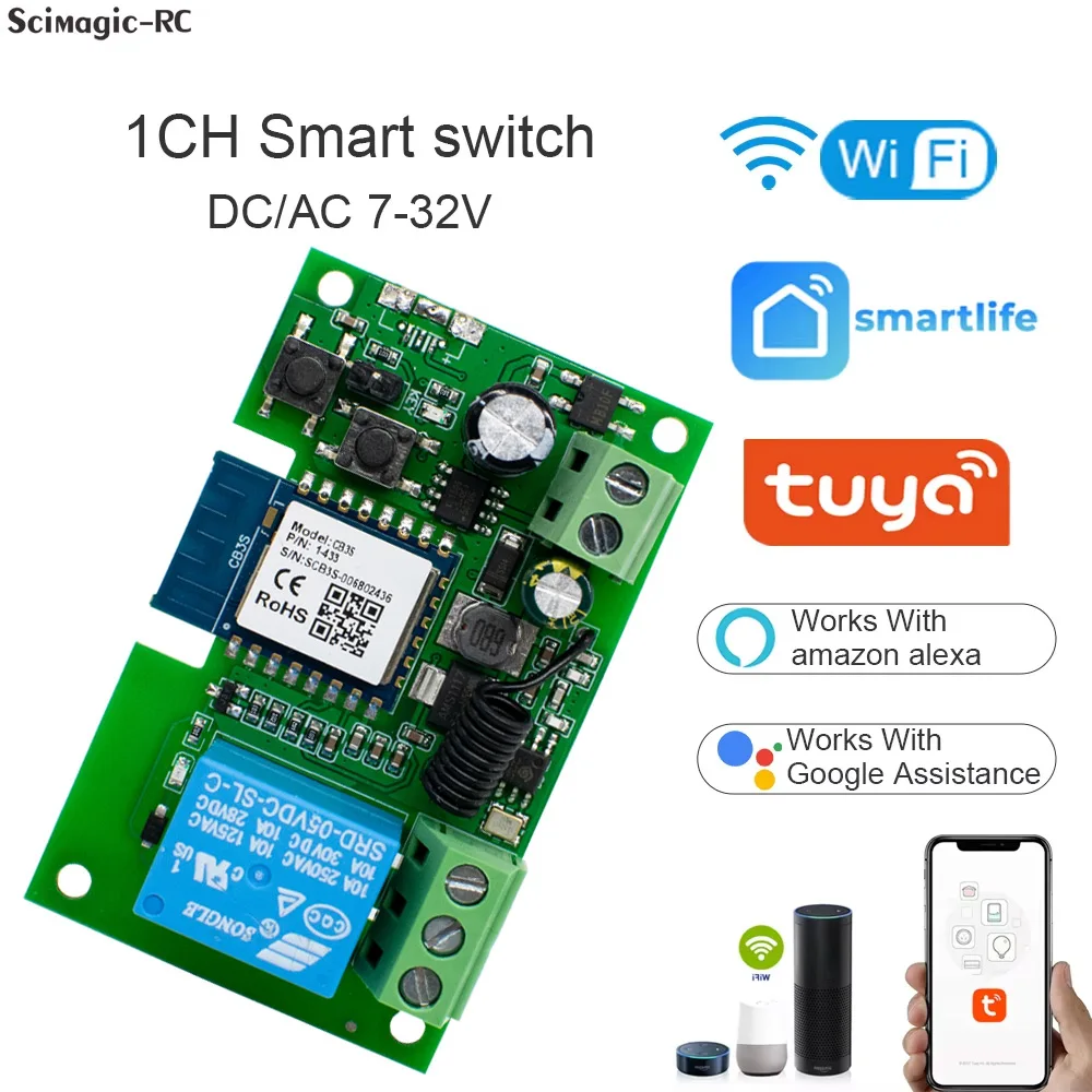 WIFI Tuya สมาร์ทโรงรถประตูไฟฟ้าประตูสวิทช์มอเตอร์,USB 5V DC 12V 24V 32V,1 / 4 ช่อง Pulse โมดูลรีเลย์,RF433 Remote 1