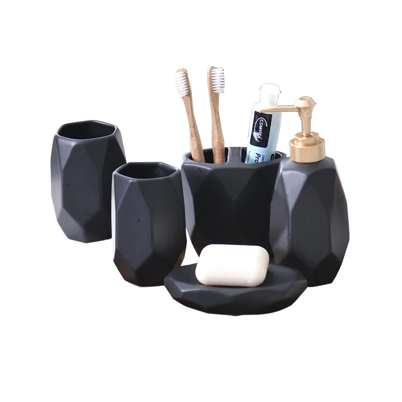 

Ceramic Toiletries Five-piece Set Brief Irregular Shape Gargle Cup Tooth Brush Holder Soap Dispenser Dish Bathroom Accessories