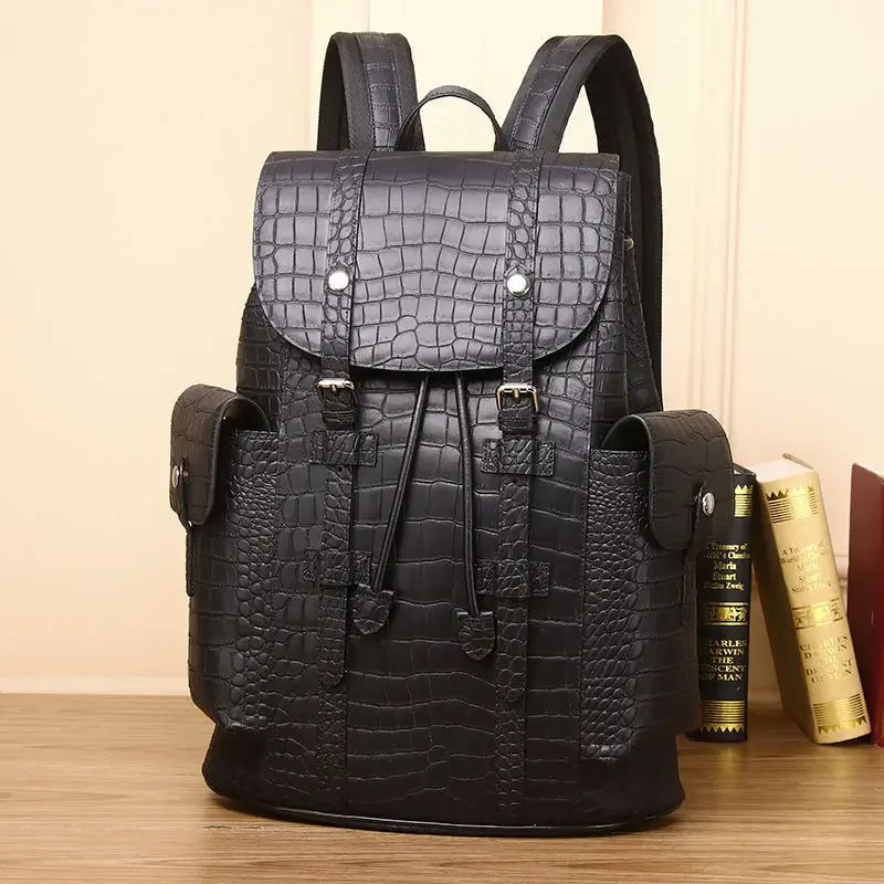 2024 New Luxury Brand Real Genuine Leather Men Alligator Backpacks Student Backpack Boy Luxury 15.6 Inch Computer Laptop Bag 4