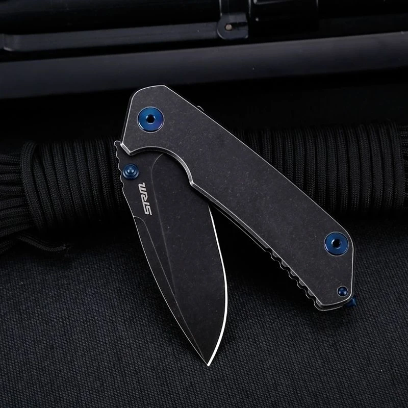 SANRENMU SRM 9008 야외 포켓 접이식 나이프, 12C27 블레이드 볼 베어링 개스킷, 캠핑 사냥 생존 EDC 구조