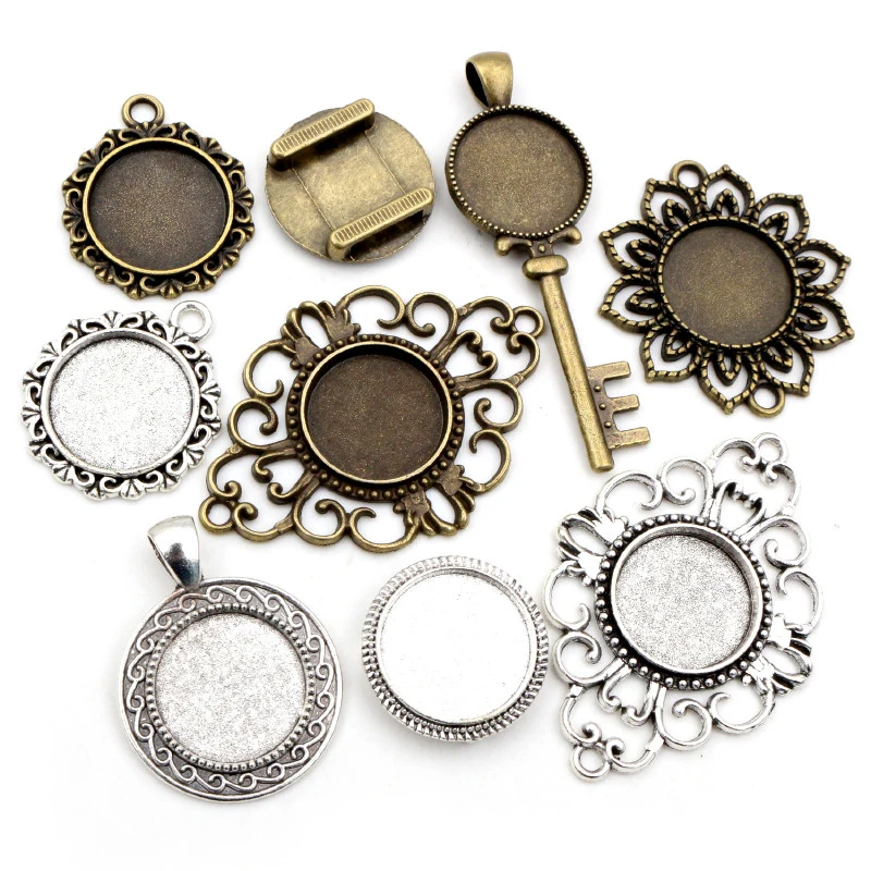 10 stücke 18mm Innere Größe Antike Bronze Und Antike Silber Überzogene Verbindung Stil Cabochon Basis Cameo Einstellung Charms Anhänger