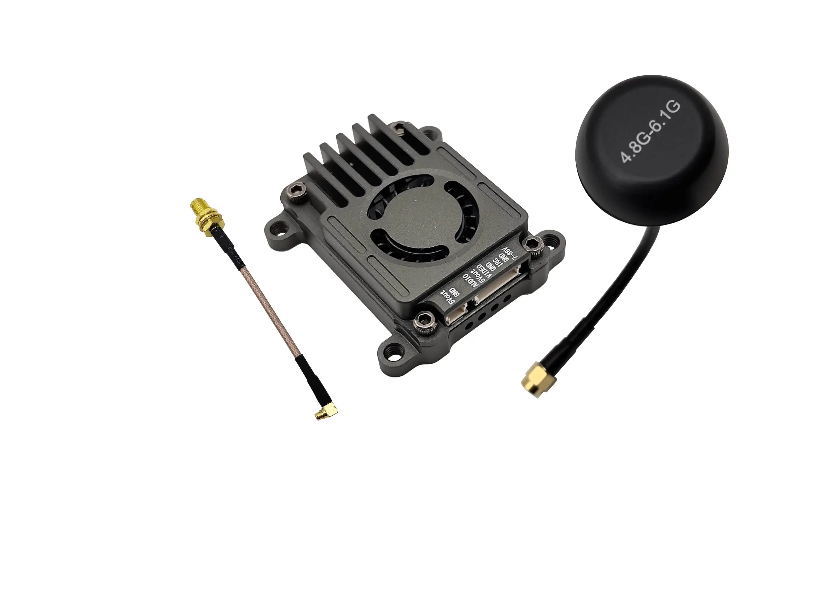 Boîtier CNC noir du FlytoFPV 5.8GHz 3W VTX, dissipateur thermique en aluminium et câbles de connexion