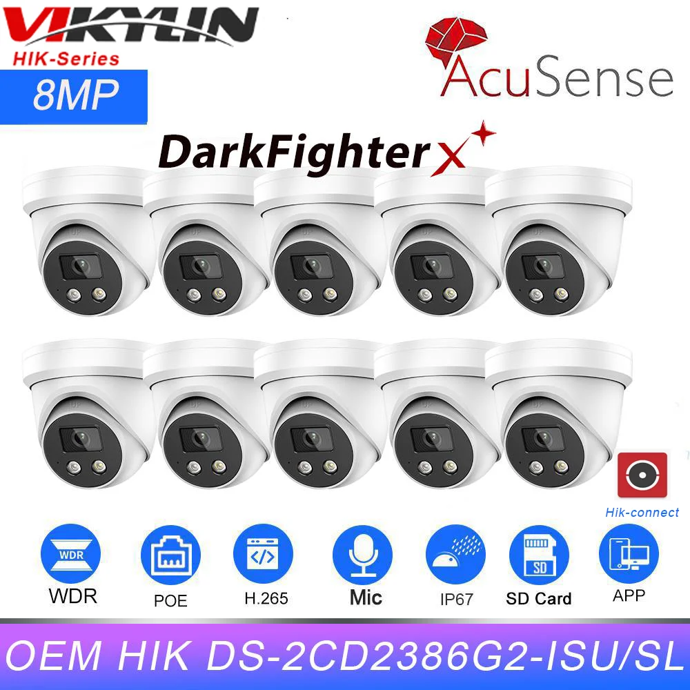 

IP-камера видеонаблюдения Vikylin OEM HIK 8MP AcuSense DS-2CD2386G2-ISU/SL DarkFighter со встроенным микрофоном и динамиком, сетевая камера наблюдения