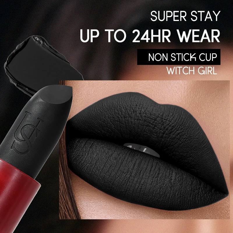 Lipstick USHAS Black Matte Holloween Party Long Lasting Waterproof Anti-smudge Gothic Velvet Lip Makeup Cosmetics