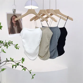 Soft Wool Padded Women's Cropped Crop  Solid Sleeveless Basic Streetwear Corset Top Youthful Woman Clothes