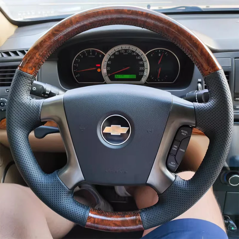 

For Chevrolet Epica 2007-12 Captiva 2013-17 Stitch Black Leather Sport Hand Sewn Steering Wheel Cover Interior Handle Cover