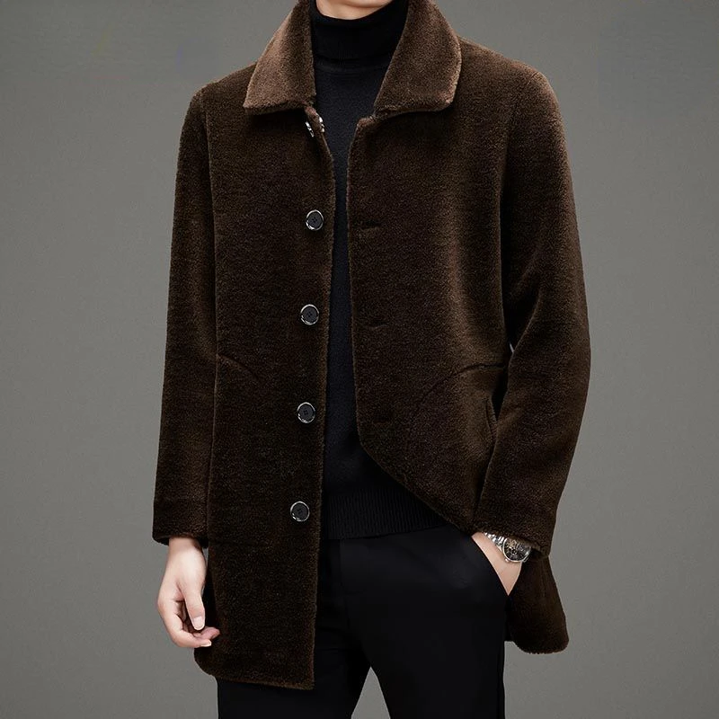 

Real Fur Coat Outwear Men Natural Wool Jacket Autumn Winter Sheep Shearing Plus Size Mens Coats and Jackets A37