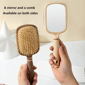 1 White and Coffee-Colored Air Cushion Comb with a Stylish Design, Suitable for Both Dry and Wet Use, Integrated Mirror Comb, Airbag Scalp Massage Comb - Massage Hairbrush Suitable for All Hair Types - Gently Adheres to the Scalp and Hair - Perfect for Daily Use 1