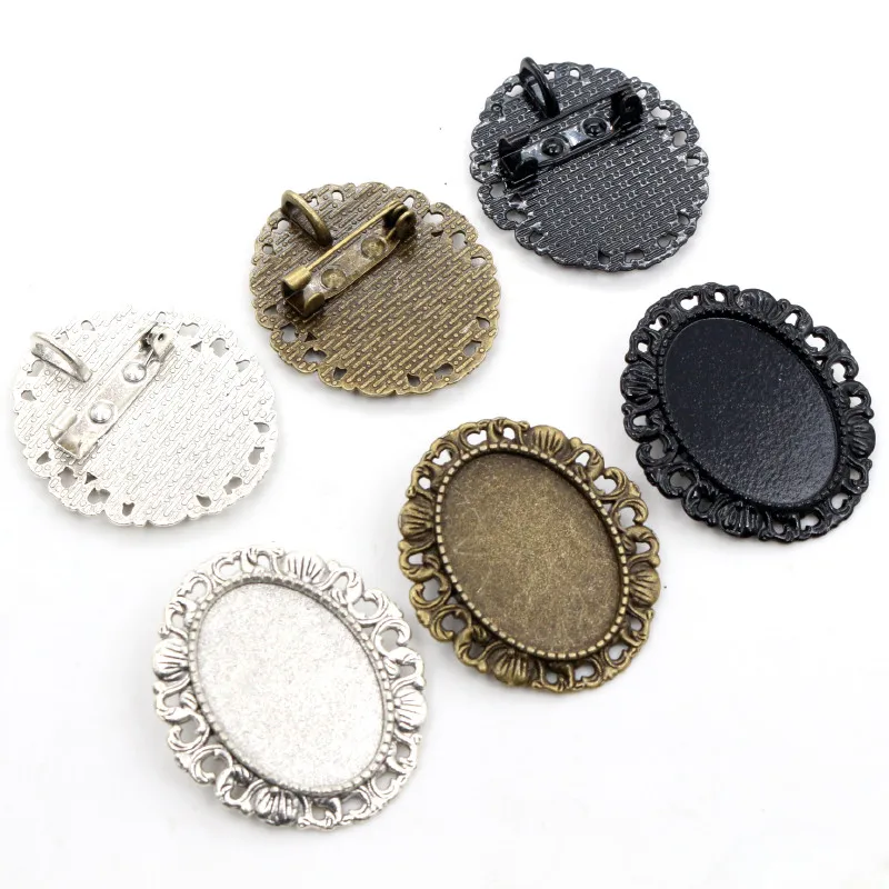 5pcs 18x25mm Innere Größe Antike Silber Überzogene und Bronze Schwarz Überzogene Brosche Pin Klassische Stil Cameo cabochon Basis Einstellung