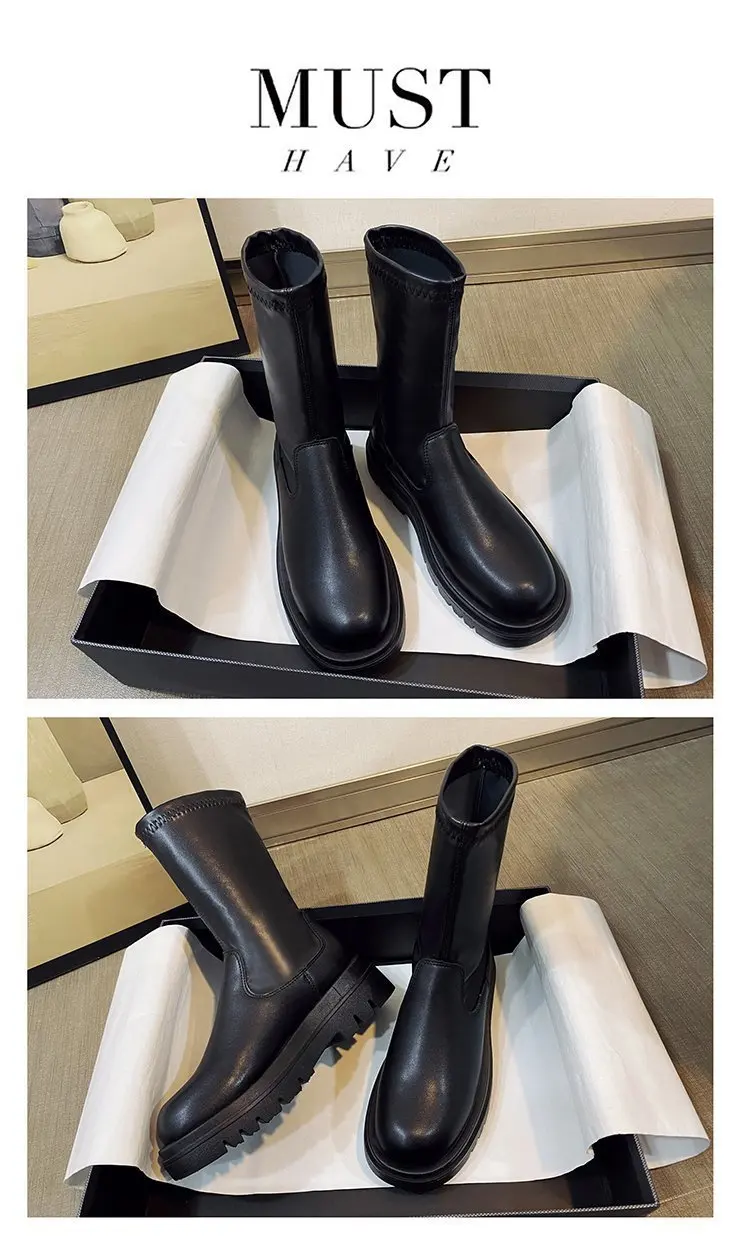 Botas Altas De Plataforma Para Mujer Estilo Gótico Negro Elegante_voghion.com