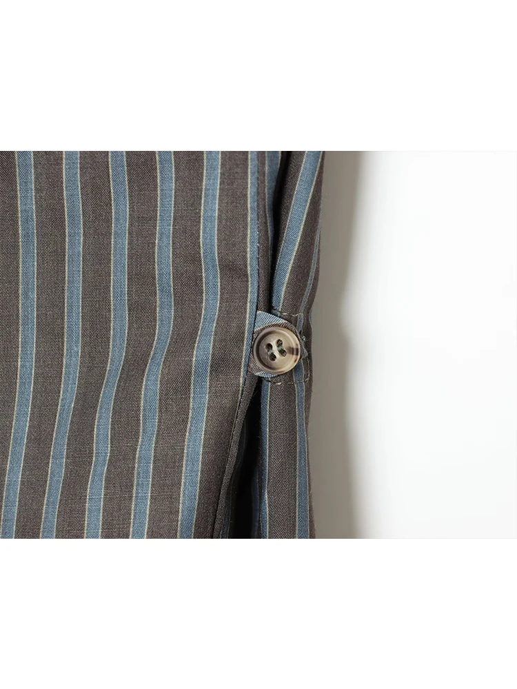 Women Fashion Stripe Printed Shirt New Elegant Lapel Long Sleeve Office Blouses Casual Pockets Decor Blouse Female Clothing