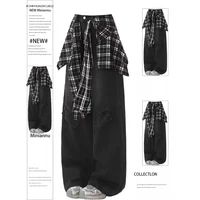 Women's Black Gothic Baggy Y2k Jeans Harajuku Oversize Denim Trousers 2000s Style Vintage Jean Pants Emo Trashy Clothes