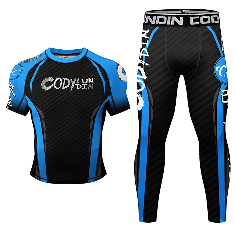 Rashguard MMA T-shirt+Pants Suit Men 4PCS/Set Jiu Jitsu Brazilian Grappling Bjj Boxing Rash Guard Sport Jerseys Fighting Shorts