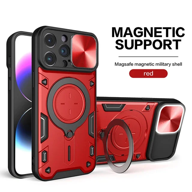 Hülle für iPhone 16 15 14 13 12 11 Pro Max Plus 8 7 Plus Magnetische drehbare Schiebekamera 360 Grad drehbare Kickstand Hülle_voghion.com