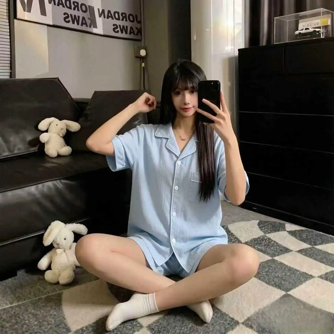 2PCS Pijama 솔리드 파자마 부드러운 원단 여름 짧은 세트 커플을위한 일본 한국 잠옷 남자와 여자 컴포트 잠옷 새로운