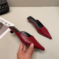 Woman Slippers Pointed Toe Outside Job Sandals Slides Mules Low Heel White Shoes for Women with Comfortable Luxury Korea Style - Image 3