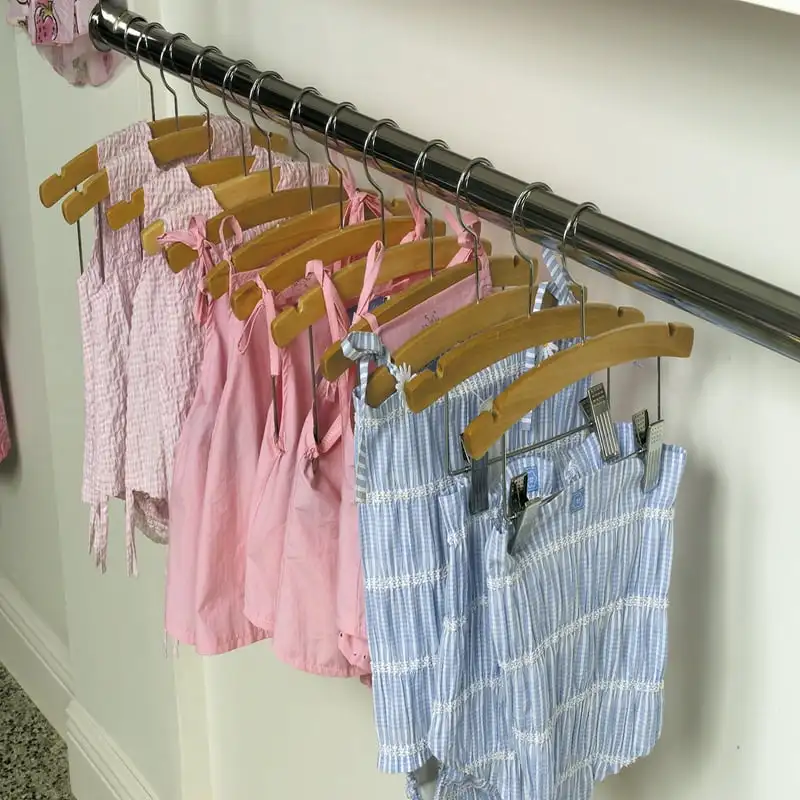 

Wooden Baby Hanger, (Box of 25) 10 Inch Wood Top Hangers w/ Natural Finish & Chrome Swivel Hook for Infant Clothes or Onesie by