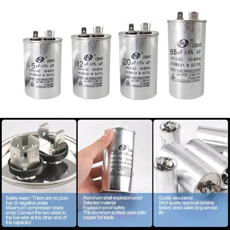 CBB65 Air Conditioner Capacitor 20UF-100UF Compressor Motor Runs Starting Capacitor 450VAC