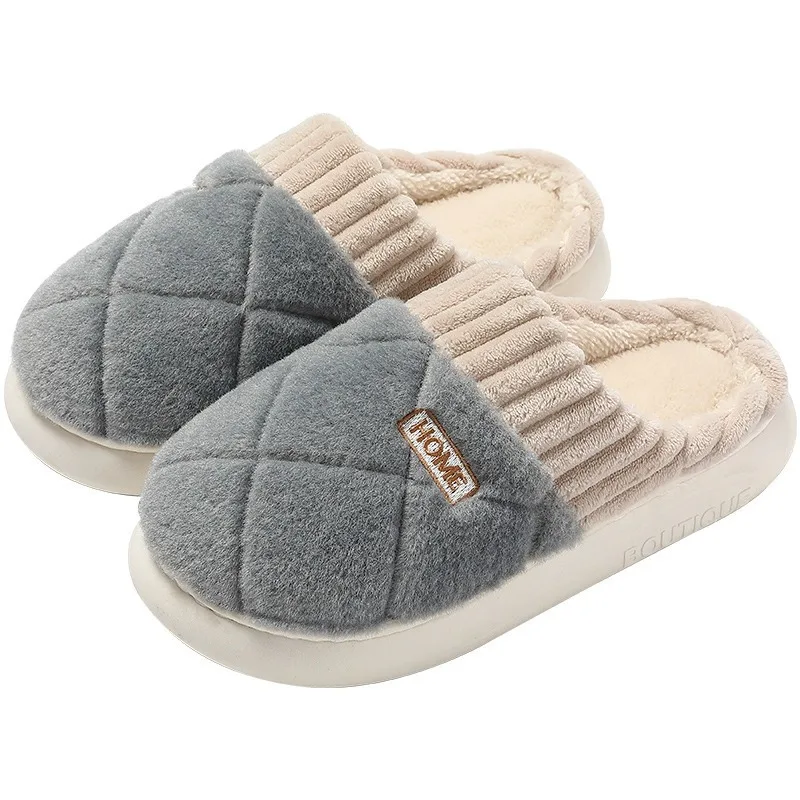 Cotton slippers for women in winter, thick soled, quiet, non slip, warm indoor, plush slippers for men in autumn and winter 5