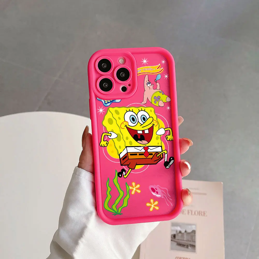 Cartoon SpongeBobs SquarePants Camera Protection Case For iPhone 15 14 13 12 11 Pro Max Mini XR XS Plus SE20 Soft TPU Back Funda