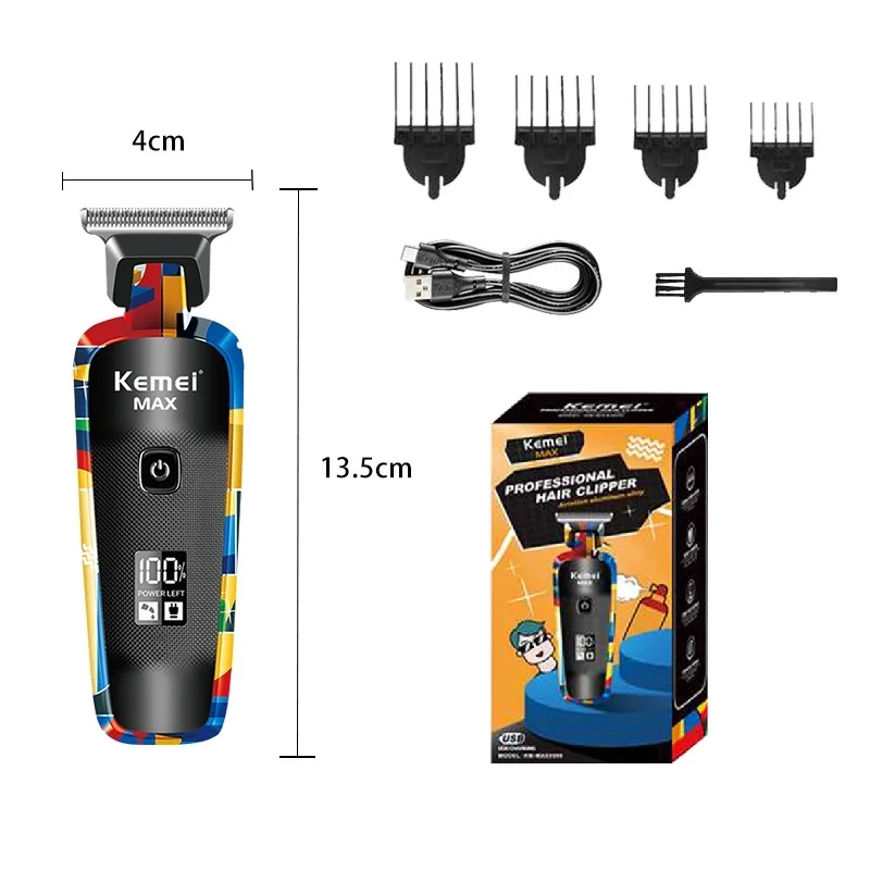 Hair Clipper Kemei Electric Clippers Fashion Graffiti USB Shaving Electric Pusher LED LCD Digital Display Professional