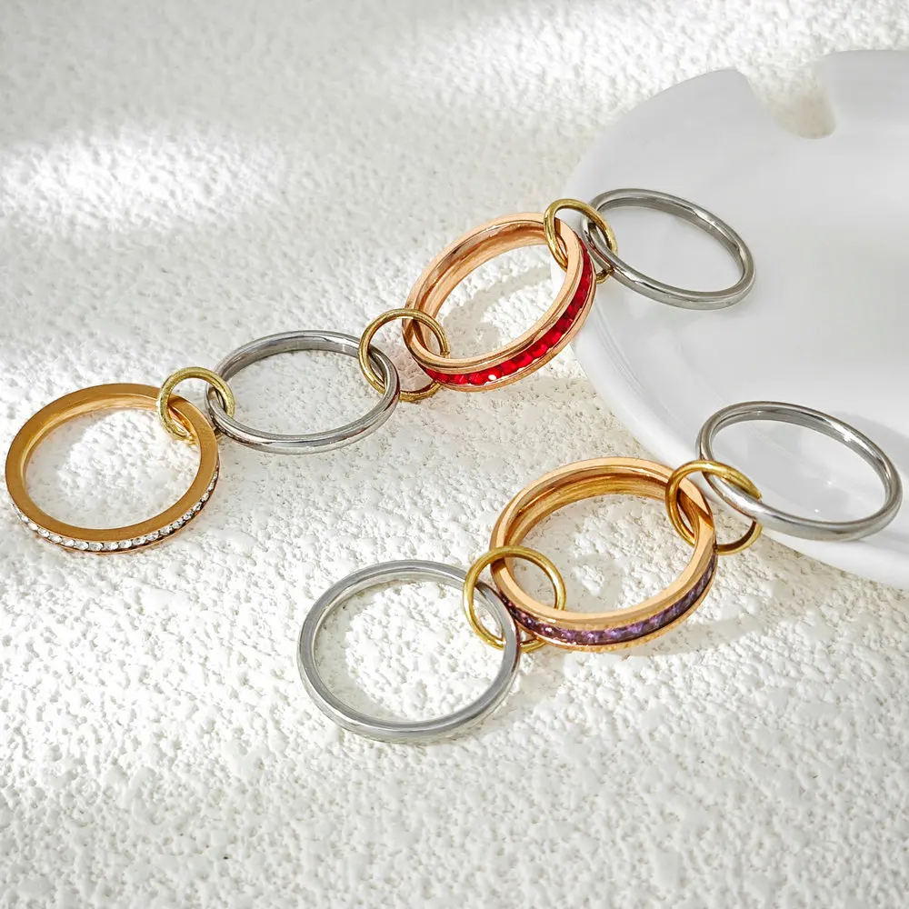 Mehrere Schichten Edelstahl Ringe Set Für Frauen Männer Bunte Zirkon Spinelli Ring Minimalistischen Mode Schmuck Geschenke Großhandel – Detail 9