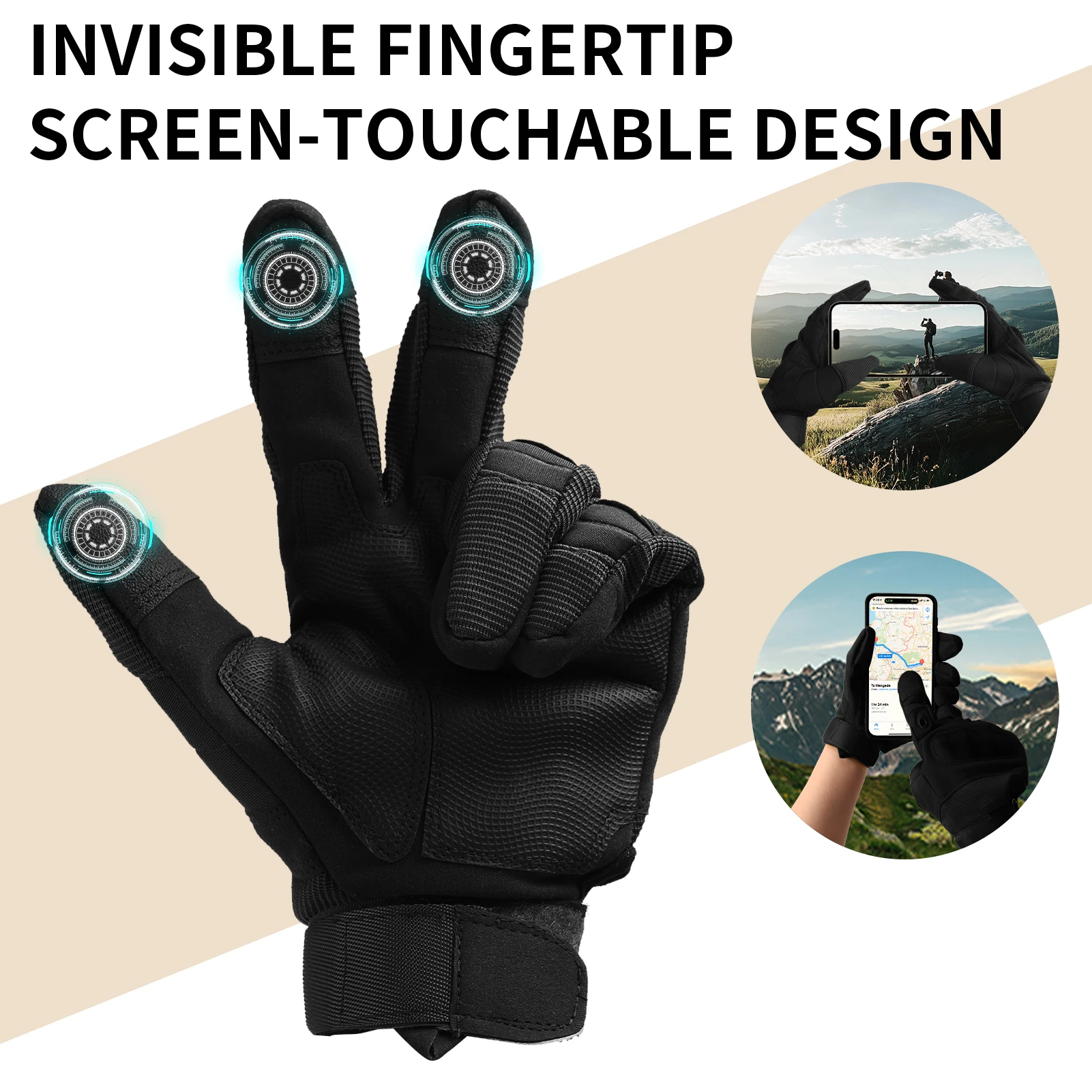Hunting Gloves 3 Finger Touch Screen Hard Knuckle Full Finger Gloves for Cycling Motorcycle Hiking Climbing Tactical